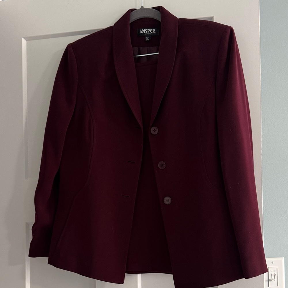 Kasper Women's Burgundy Shawl Collar Blazer and Skirt Suit
